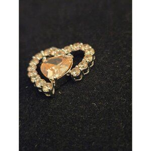Sterling Silver Heart Pendant with Champagne Crystal and Clear Rhinestones